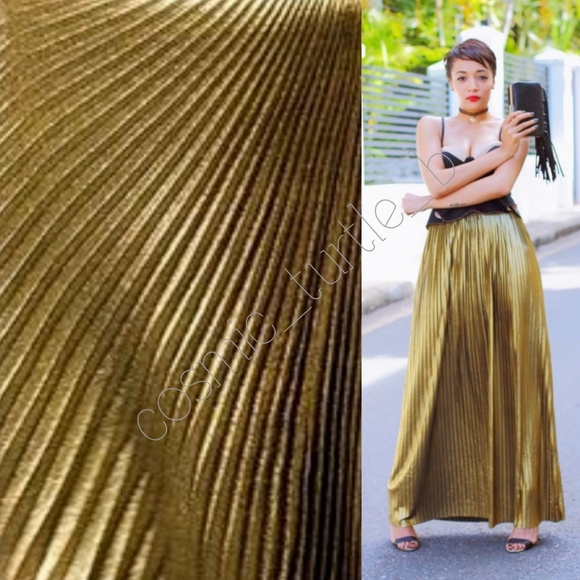 "HP" New Gold Metallic Pleated Maxi Skirt - Picture 4 of 7